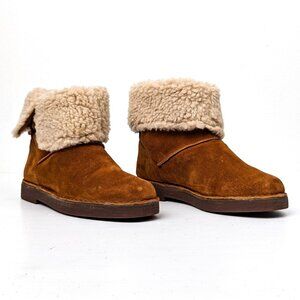 Clarks Women Drafty Haze Sherpa Lined Brown Suede Fold Ankle Boots size 10